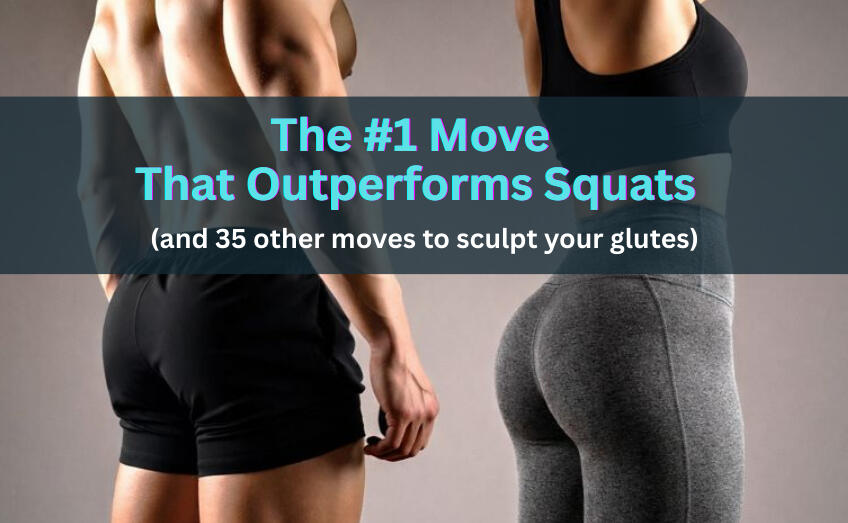 Image showing a fit man and woman standing side-by-side in a gym, highlighting strong glute muscles. A dark, semi-transparent overlay in the center contains white text that reads: 'Stop Missing Out On Power. The GM3 Method for Lower Body Strength.